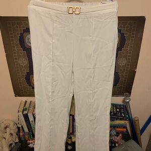 SHEIN White Trousers with Gold Buckle